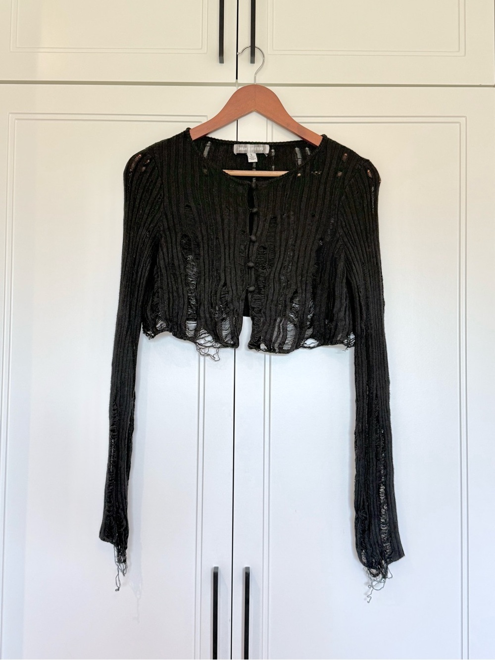 Urban Outfitters Black Distressed Knit Cropped Cardigan